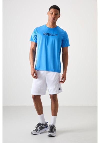 Tommy Life Saks Polyester Nefes Alan Dokulu İnce Esnek Standart Fit Erkek Performans T-shirt - 88385 Saks