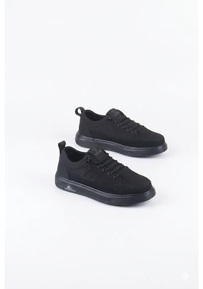 Pepita E327 Rahat Hafif Keten Lastik Bağcıklı Günlük Sneaker Erkek Spor Ayakkabı Siyah