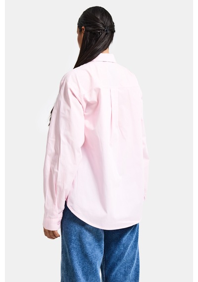 Itsbasic Kadın Pembe Oversize Kravat Detaylı Özel Tasarım Bol Kesim Gömlek