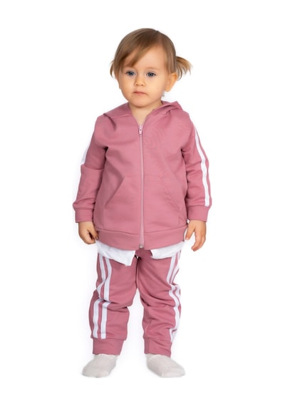 Mai Perla Yandan Çizgili Kanguru Cepli Fermuarlı Sports Wear 2 Li Bebek Takım Pembe
