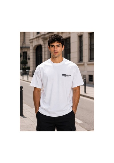 Hzr Wear Erkek Enjeksiyon Baskılı Basic Tişört Bisiklet Yaka Regular Fit %100 Pamuk Beyaz