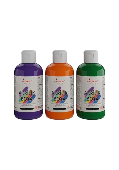 Yeşil-mor-turuncu Akrilik Boya 3'lü Set 3x250gr