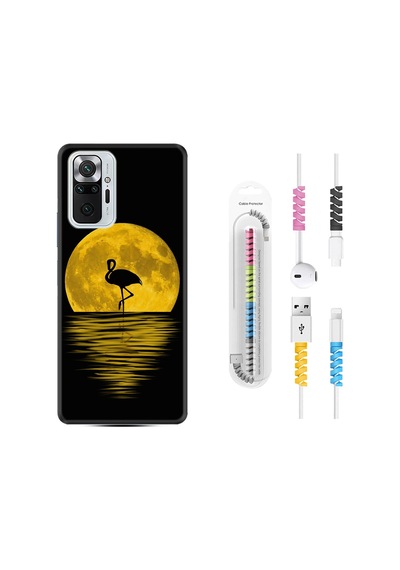 Xiaomi Redmi Note 10S Kılıf +Kablo Koruyucu Ay Ve Flamingo 1775