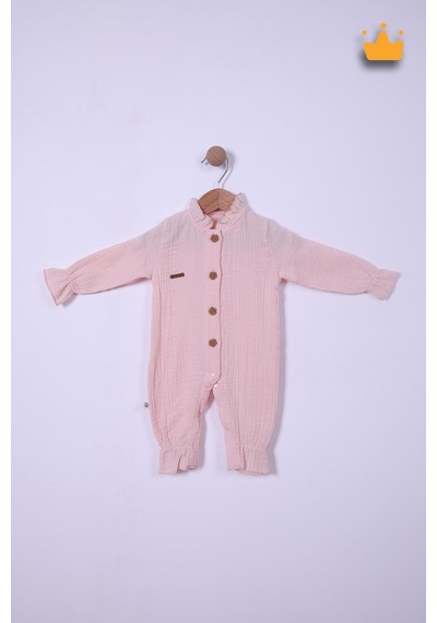 Begisa Begi Pamuk Müslin Kız Bebek Fırfırlı Uzun Kollu Çıtçıtlı Tulum 22402 Pembe