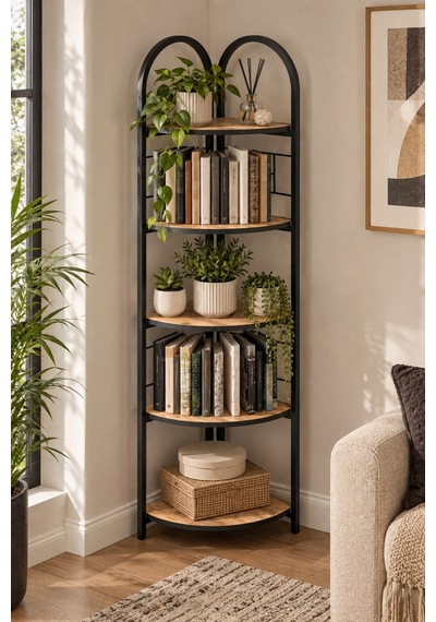 Sulorahome Metal Köşe Kitaplığı Ve Saksılık 5 Katlı Atlantik Çam Desenli Antrasit - Atlantik Çam Sulorahome Metal Köşe Kitaplığı Ve Saksılık 5 Katlı Atlantik Çam Desenli Antrasit - Atlantik Çam
