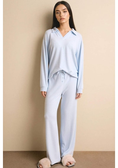 Defacto Pijama Takımı Uzun Kollu Üst Alt G1188ax26spbe772 Mavi-be772