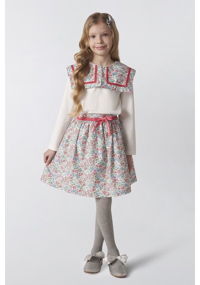 Made With Liberty Fabric Liberty Kumaş Kız Çocuk Tişört Krem