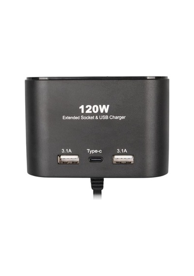 Olesson 1653 12-24v Çift Usb + Type-c Girişli 100w 70cm Kablolu 3 Lü Araç Çakmak Çoklayıcı