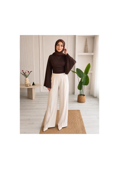 Unika Boutique Kadın Geniş Kol Belden Oturtmalı Bluz Kahverengi