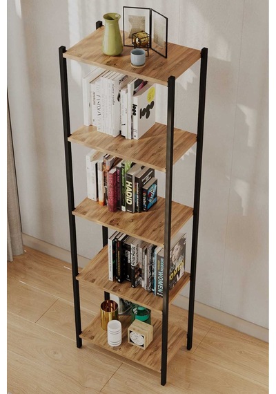 Metal Kitaplık 5 Raflı Kitaplık Dosya Kitap Rafı Ofis Ev Rafı Kitap Raf Siyah-çam