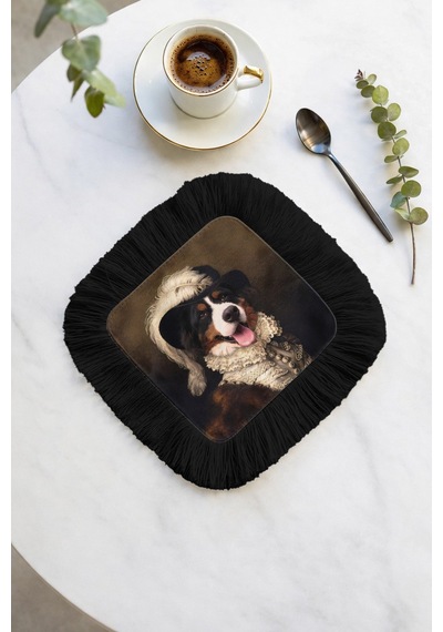 Asil Portre Köpek Saçaklı Servis Kokteyl Peçetesi - Saray Temalı Barok Siyah Bardak Altlığı Mendil Doygun Adaçayı Menekşe Asil Portre Köpek Saçaklı Servis Kokteyl Peçetesi - Saray Temalı Barok Siyah Bardak Altlığı Mendil Doygun Adaçayı Menekşe