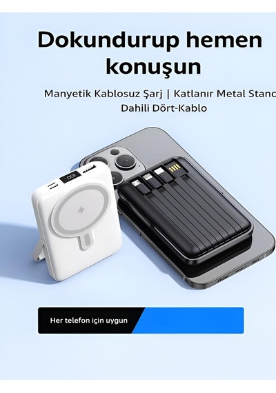 Pw-122 10000mah 15w Kablosuz Kablolu Lcd 22.5w Mikro Lightning Type-c Kablolu Powerbank Çok Renkli