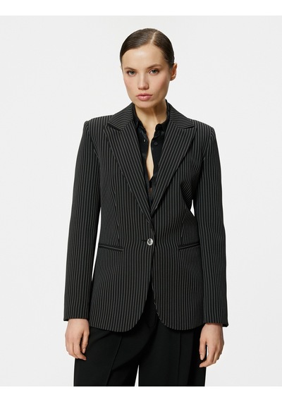 Koton Slim Fit Blazer Ceket Tek Düğmeli Cep Detaylı Siyah Çizgili 4sak50063uw Siyah