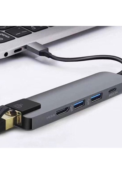 Ally 5In1 Usb 3.1 Type C To Hdmı 2Xusb 3.0 Rj45 Ethernet Dönüşt-Gri
