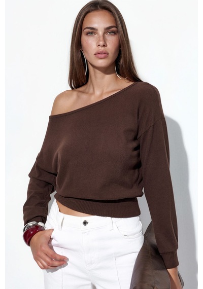 Hiccup Busem Kadın Kısa Bisiklet Yaka Sweatshirt Kahverengi
