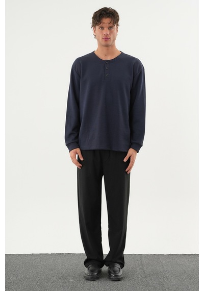 Redline Taren Oversize Erkek Kışlık Düğmeli Sweatshirt Lacivert