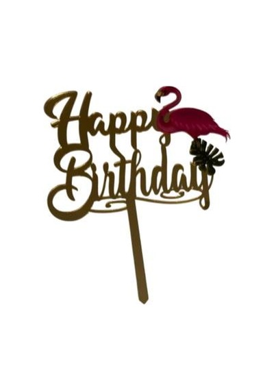 Happy Birthday Yazılı Leylekli Aynalı Pleksi Altın