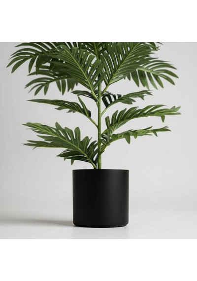 100 Cm Yapay Areca Palmiyesi Premium Dekoratif İç Mekan Bitkisi Siyah Metal Saksı Yeşil