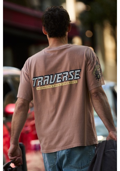 Grımelange Spıez Erkek %100 Organik Pamuklu Yıkama Ve Baskı Detaylı Regular Vizon T-shirt