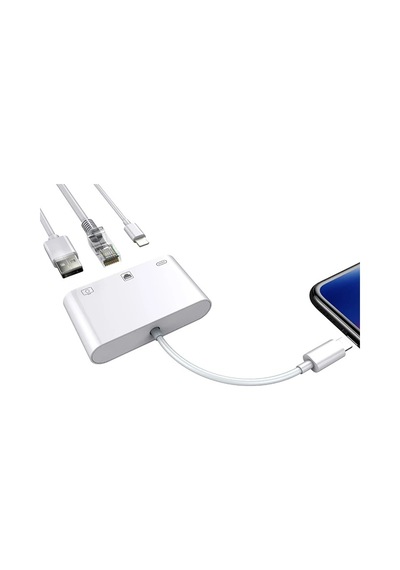 Apple iPhone Uyumlu/ipad 3in1 Ethernet Rj45 Ve Usb Kamera Adaptörü Nk107- 5775 Beyaz