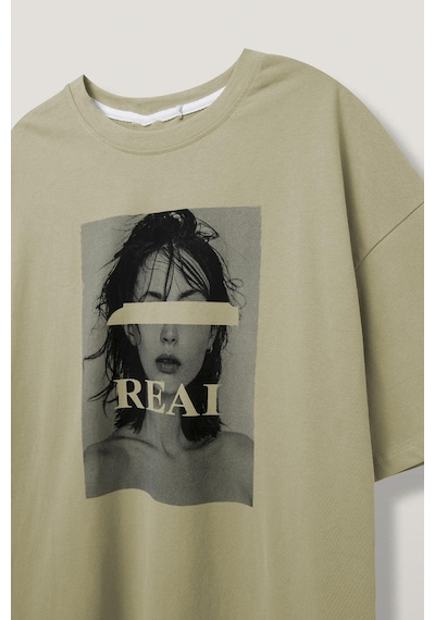 Madmext Bej Oversize Baskılı Kadın Tişört Mg1764-bej Bej