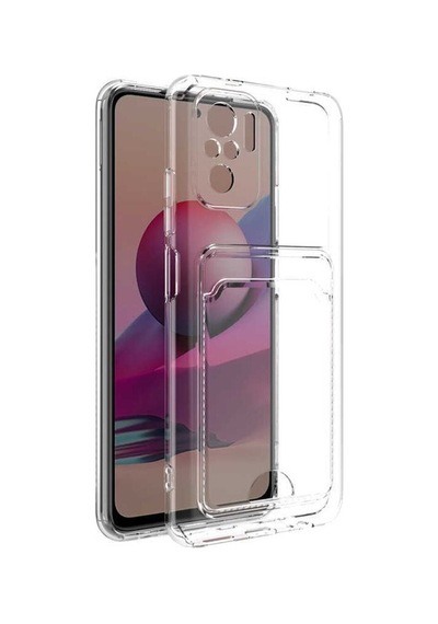Xiaomi Redmi Note 10 Kılıf Kartlıklı Setra Silikon + Ekran Koruyucu Şeffaf