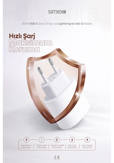 Simex İphone X-11-12-13-14 Serileri İpad & Airpods İle Uyumlu Usb-c 20w Hızlı Şarj Seti Ce Belgeli Sps-15