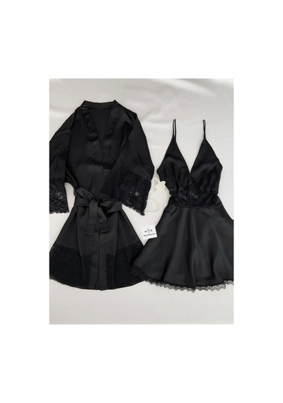 Mh Moony Homewears Siyah Diva Saten Gecelik Seti Siyah