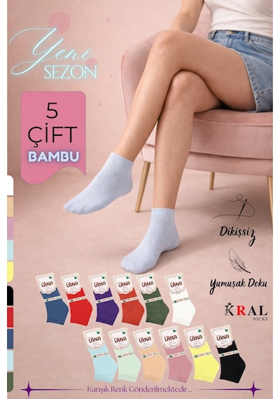 Kral Socks Kadın Bambu Patik Çorap 5 Çift Dikişsiz Parfümlü Kısa Çorap Asorti