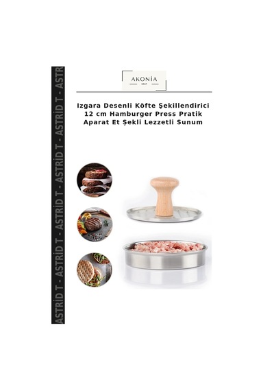 Izgara Desenli Köfte Şekillendirici 12 Cm Hamburger Press Pratik Aparat Et Şekli Lezzetli Sunum Belirtilmemiş