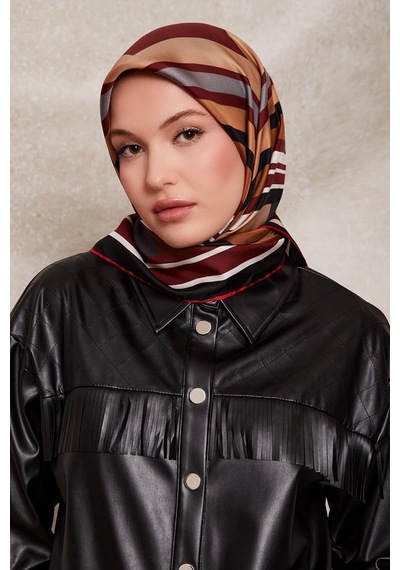 Levidor Kare Desenli Twill İpek Eşarp-0920 Kırmızı