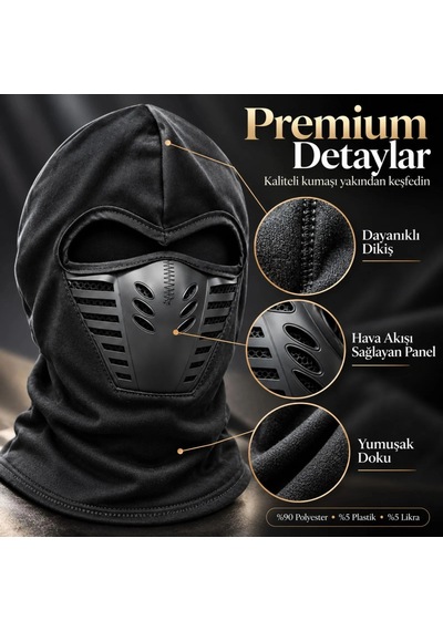 Biçomi Airflow Pro Nefes Alan Termal Balaklava Buğu Önleyici Tam Baş & Boyun Koruyucu Kar/motorcu Siyah