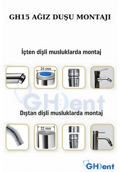 Gh Dent Gh15 Uyumlu Musluk Dönüştürücü Aparat - Krom Kaplama Dayanıklı Pirinç Metal Adaptör krom