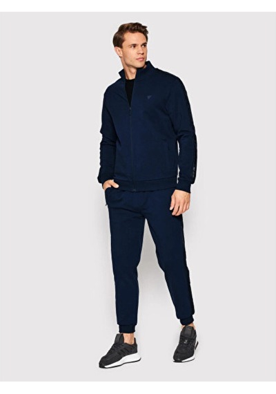 Guess Erkek Tamamı Fermuarlı Koyu Mavi Sweatshirt Lacivert