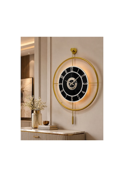 Pey Aksesuar Metal Camlı Duvar Saati 60x80 Cm Büyük Boy Işıklı Gerçek Cam Gold-füme-beyaz-gümüş M61-gold-füme-beyaz-gümüş