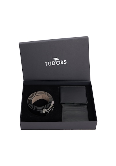 Tudors Özel Kutulu Erkek 3'lü Set Hediyelik - Çeyizlik Cüzdan, Kartlık Ve Kemer Seti-50305 Siyah