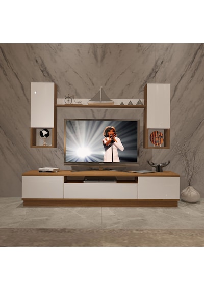 Decoraktiv Trio 5das Mdf Tv Ünitesi Tv Sehpası - Ceviz Beyaz Ahşap - Beyaz