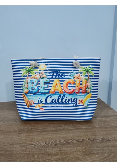 Cadde Dükkanı Baskılı Fermuarlı Yeni Su Geçirmez Plaj Ve Günlük Kullanım Çantası Beach Mavi Çizgili Çok Renkli