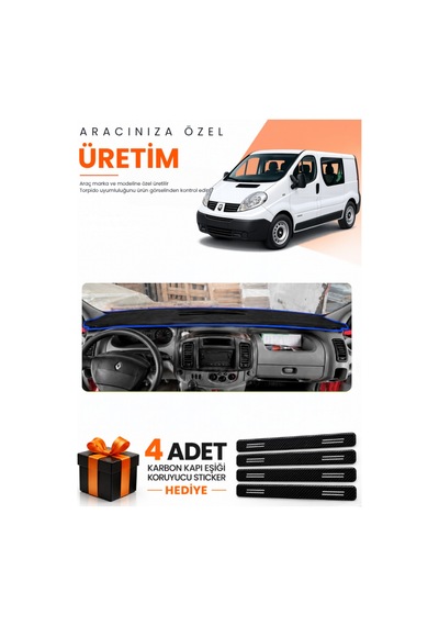 Renault Trafic 2004-2010 Uyumlu Torpido Koruma Örtüsü Oto Kılıfı - Siyah Mavi