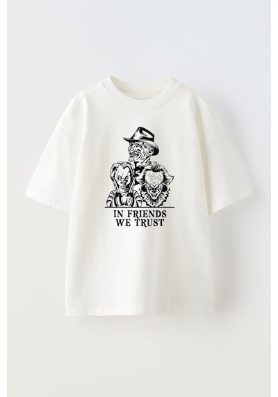 Thewert Unisex In Frıends We Trust Tasarım Baskılı Pamuk Beyaz Oversize T-shirt