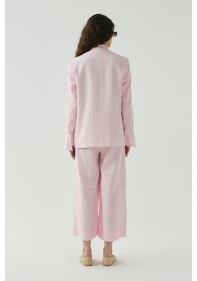 Molene Pembe Seyyar Manşet Detaylı Keten Blazer