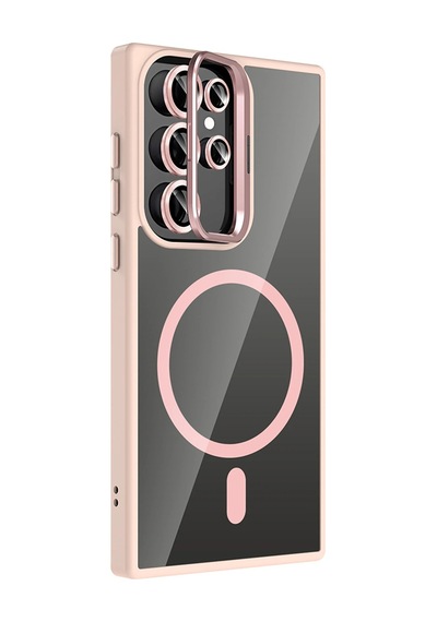 Joko - 100 - Samsung Galaxy Uyumlu S25 Ultra Remim Lensli Magsafe Standlı Kapak - Ece-umay - - Pembe