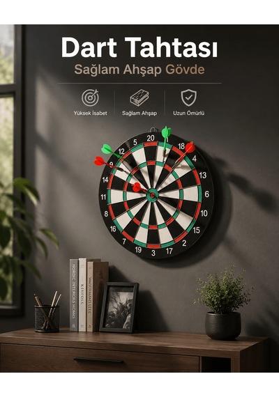 Duvara Monte Sağlam Ahşap Gövdeli Dart Tahtası Ev Ve Oyun Alanları İçin 17 İnç Tkdytgsdo4skdcvrm3y