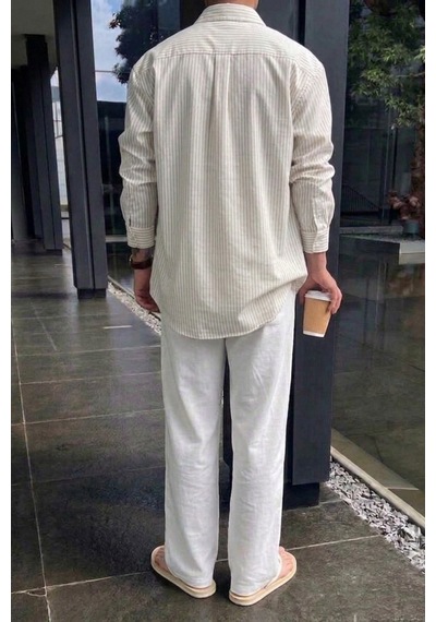 Tarz Cool Erkek Regular Fit Düz Paça Bağcıklı 2 İplik Pamuklu Pantolon Eşofman Alt Beyaz