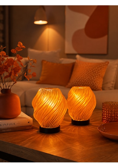 2 Adet Spiral Kablosuz Masa Lambası 11 X 13 Cm Tealight Led Işık Hediyeli Turuncu