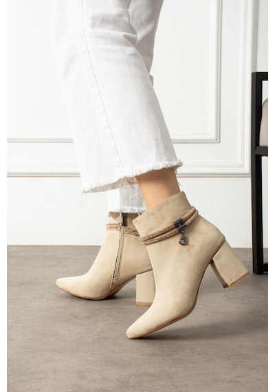 Wolk Shoes Taşlı Bej Kadın Bot Bej