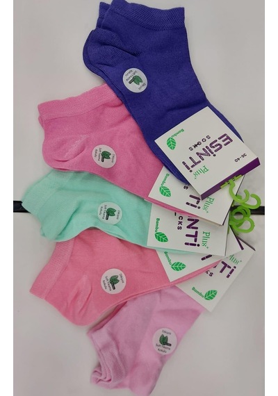 Esinti Kadın Bambu Patik Pastel Renkli Çorap 12 Adet 001