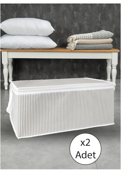 2 Adet Gri Çizgili Hurç Baza Altı Hurç 30x50x20 Cm Gri