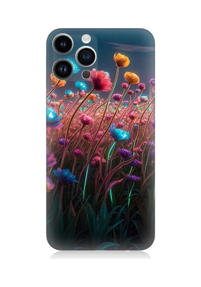 Apple Uyumlu iPhone 14 Pro Gökkuşağı Çiçek Bahçesi Desenli Silikon Kılıf Çok Renkli