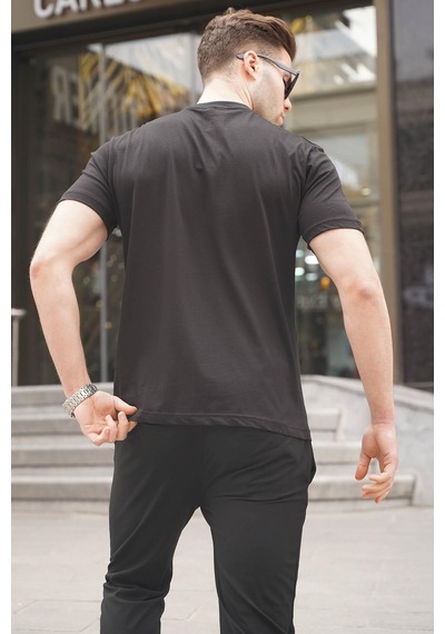 Madmext Siyah Regular Fit Yama Cepli Erkek Tişört 6102-siyah Siyah